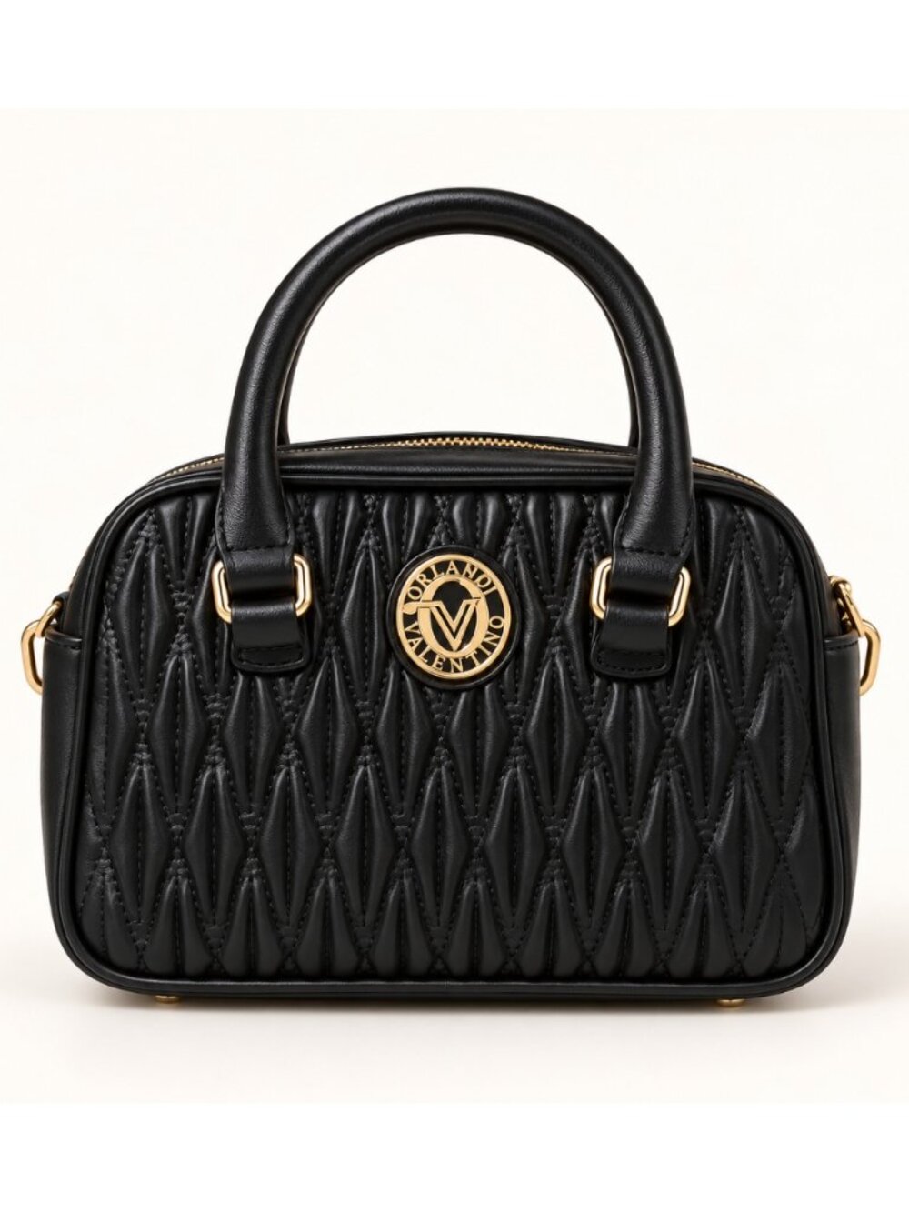 Valentino Orlandi V-3006 Black Quilted Top Handle Crossbody Bag NWT